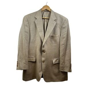 Brooks Brothers Sport Coat Men 44R Tan Herringbone Wool Linen Silk Made in Italy